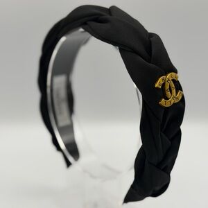 Source Unknown Black Braided Headband with Gold Accent